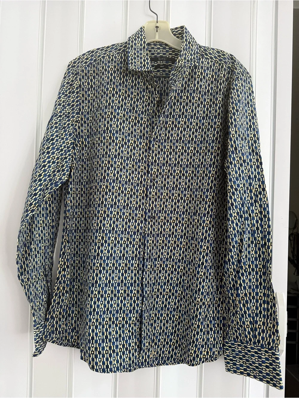 Gucci Navy and Cream Patterned Shirt fitted